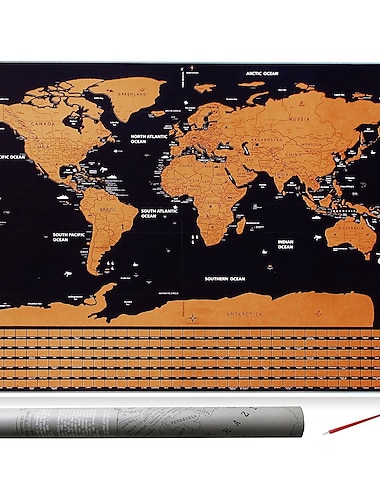  世界のスクラッチマップ、スクラッチオフ大型旅行先トラッカーギフト世界地図ポスター、クリスマスデコギフト