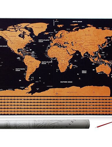  世界のスクラッチマップ、スクラッチオフ大型旅行先トラッカーギフト世界地図ポスター、クリスマスデコギフト