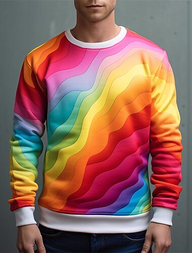  Herr Grafisk Regnbåge Tröjor Pullover-tröja Långärmad Tröja Rund hals Mode Dagligen Ledigt 3D-tryck Semester Helgdag Utekväll Mönster Vår & Höst
