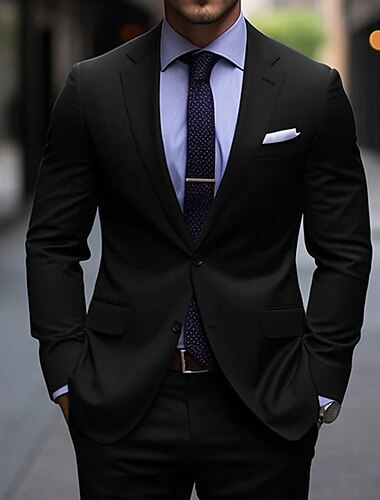  Herren Hochzeitsanzüge Schwarz Marineblau Business Arbeitskleidung Einfarbig Slim Fit 2-teiliger Einreiher mit zwei Knöpfen