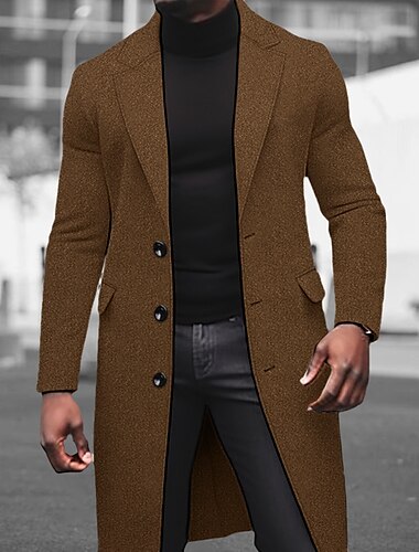  Herren Wintermantel Mantel Langer Trenchcoat Outdoor Freizeitskleidung Herbst Winter Polyester warm Windundurchlässig Oberbekleidung Bekleidung Modisch Strassenmode Glatt Kargen Einreihiger Verschluss