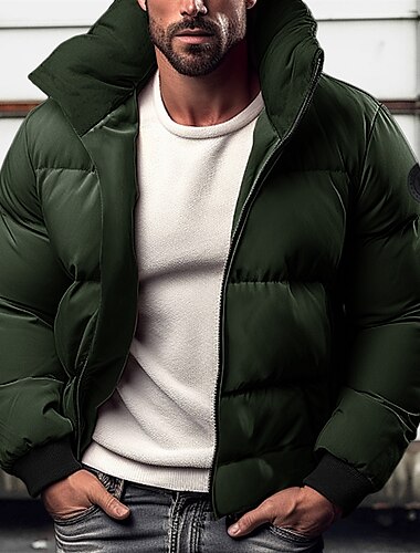  Herren Wintermantel Winterjacke puffer jacket Zip Tasche Polyester Tasche Büro & Karriere Verabredung Casual Standard warm halten warm Windundurchlässig Draussen Winter Solide / einfarbig Schwarz