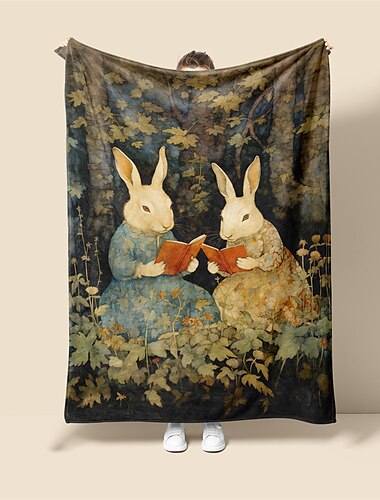  Hermanas Conejos Leyendo Libros Manta Escandinava Súper Suave, Novedad Mantas De Franela Cálidas Impresas En 3D Regalos para Todas Las Estaciones Arte Popular Manta Grande