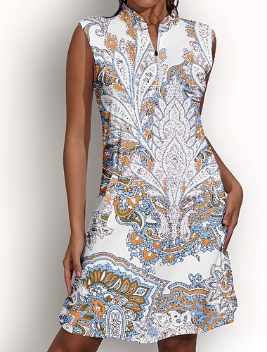  Dame golfkjole Yan Rosa Sjø blå Hvit Ermeløs Solbeskyttelse Tennis antrekk Blomstret Paisly Dame golfantrekk Klær Antrekk Bruk klær