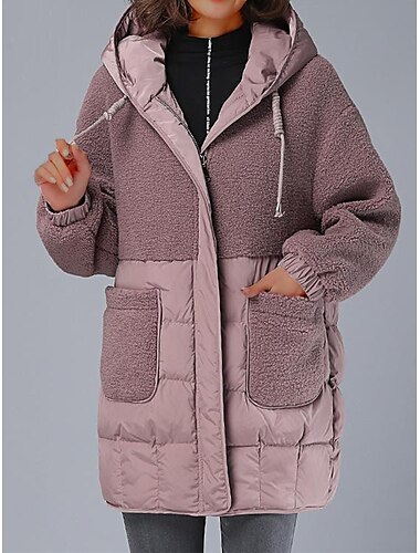 Women's Parka Mid-Length Puffer Coat Winter Coat Thermal Warm Heated Coat Fall Zipper Fleece Jacket with Pocket Zipper Hoodie Coat Outerwear Long Sleeve Black Brown Gray M
