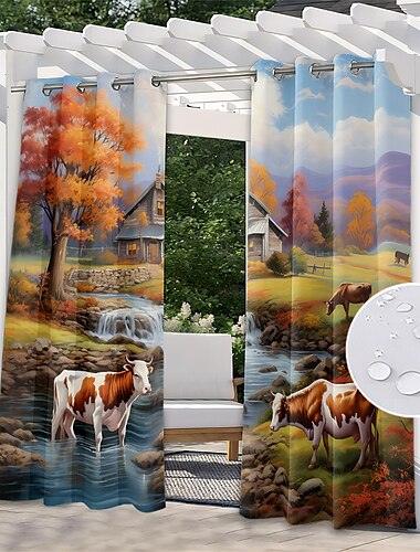  Wasserdichter Outdoor-Vorhang für Privatsphäre, Landschafts-Schiebe-Terrassenvorhang, Pergola-Vorhänge mit Öse für Pavillon, Balkon, Veranda, Party
