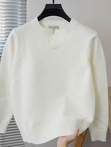  Herren Pullover Overall Gerippt Stricken Standard Strick Glatt Rundhalsausschnitt Moderne zeitgenössische Arbeit Freizeitskleidung Bekleidung Herbst Winter Schwarz Weiß M L XL