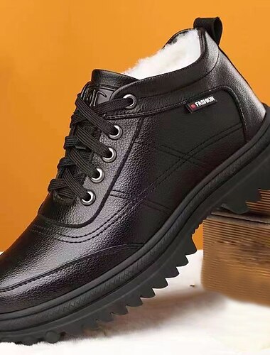  Braune Herren-Winterschuhe aus Leder mit Plüschfutter und rutschfester Sohle - warme, wasserdichte Schnürstiefel für den Außenbereich