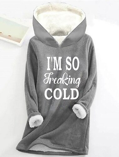  Damen Kapuzenpullover Sweatshirt Pullover Sherpa Buchstaben Casual Sport Print Warm Fuzzy Bequem Kapuzenpullover Langarmshirt Mikroelastisch Herbst&amp;Winterkomfort, atmungsaktives, weiches Gewebe