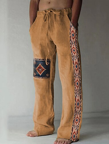  Herren Geometrisches Muster Grafikdrucke Leinenhosen Hose Sommerhose Mittlere Taille Vintage Ethno-Stil Retro Vintage Lässig Täglich Ferien Kordelzug Elastischer Bund 3D-Druck Frühling & Sommer