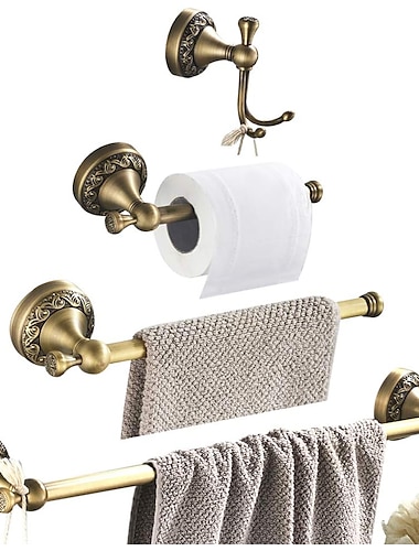  Toallero de latón antiguo, juego de accesorios de baño montado en la pared vintage para taladrar la pared de la ducha, estilo retro de casa de campo, ganchos para toallas, soporte para papel higiénico