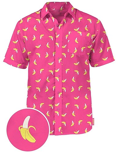  Voor heren Fruit Banaan Overhemd Hawaiiaans overhemd Aloha-shirt Korte Mouw Overhemd Strijkijzer Modieus Ontwerper Casual Casual Dagelijks Buiten blauw Wit Blozend Roze 3D-afdrukken S M L