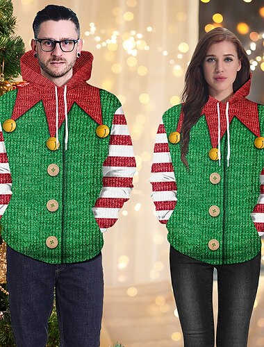  إلف هوديي زي قزم Pullover من أجل الزوجين رجالي نسائي للبالغين كريسماس عيد الميلاد مهرجان حفلة تنكرية مناسب للحفلات عيد الميلاد