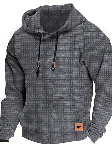  Homens Moletom Preto Cinzento Com Capuz Tecido Bolso frontal Textura Desportos e Ar livre Diário Esportes Designer Básico Casual Primavera & Outono Roupa Moletons Moletons Manga Longa