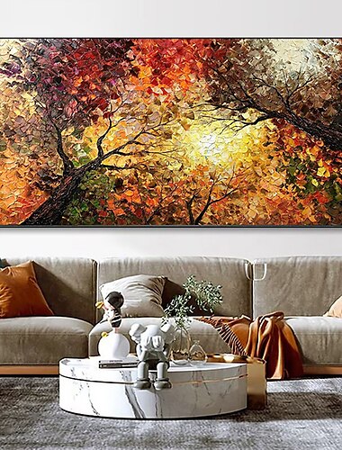 Handgemalte Ölgemälde auf Leinwand, Wandkunst, Dekoration, modern, abstrakt, Herbst, Natur, Landschaft, Bäume sind üppig für die Inneneinrichtung, gerolltes, rahmenloses, ungedehntes Gemälde