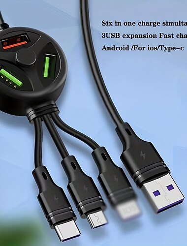  новый концентратор «шесть в одном» с тремя USB-кабелями для зарядки и передачи данных можно вставить u-дисковый кабель для зарядки мобильного телефона 3 устройства для зарядки мобильных телефонов,