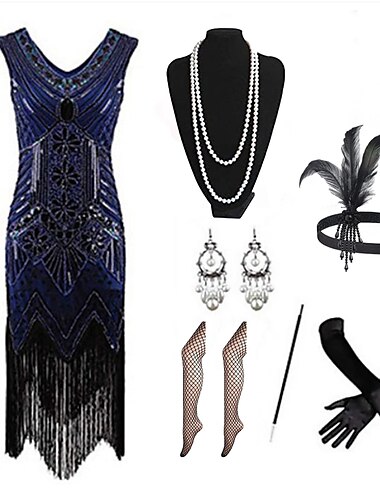  Retro Vintage Goldene Zwanziger 1920er Flapper Kleid Cosplay Kostüm Outfits Der große Gatsby Hochzeitsgast Pailletten Quastenfransen Damen Weihnachten Halloween Karneval Halloween Party / Abend
