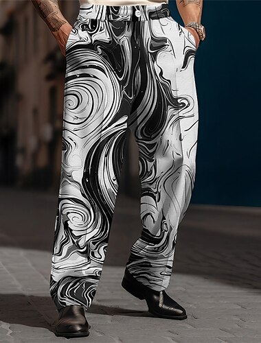  Waffeloptik Hilfsmuster Schrittweise Geschäftlich Abstrakt Herren 3D-Druck Hosen Hose Outdoor Strasse Tragen Sie, um zu arbeiten Polyester Schwarz Blau Khaki S M L Hoch Elastizität Hose