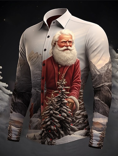  Homme père Noël Arbre de Noël Chemise Chemise boutonnée manche longue Décontractées Noël Usage quotidien Sortie Automne hiver Col rabattu Imprimer Bouton bas Gris+Violet Rouge foncé Jaune Rouge Bleu