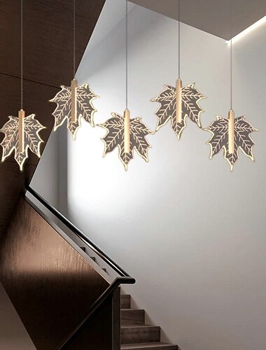  Kronleuchter, LED-Kristall, Ahornblatt-Design, 4/5/6/12-Licht, dimmbare Unterputzleuchten, Wendeltreppe, langer Kronleuchter, Villa-Treppenlicht, Duplex-Kronleuchter, 110–240 V