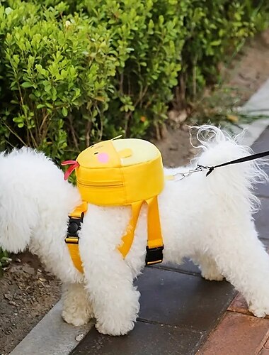  linda mochila de perro de dibujos animados - patrón de pollo y rana abeja pequeña, ¡perfecta para salir con mascotas!