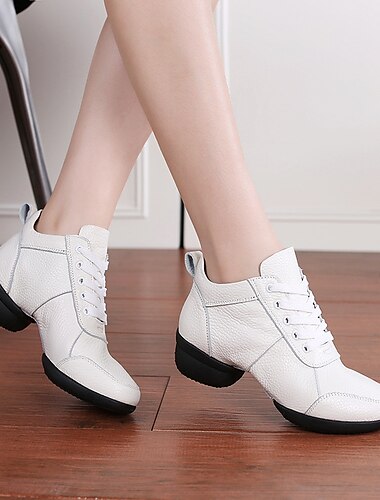  Damen Latein Tanzschuhe Tanzschuhe für Training Linedance Leistung Innen ChaCha Komfortschuhe Geteilte Sohle Dicker Absatz Perlweiss Helles Schwarz Schwarz