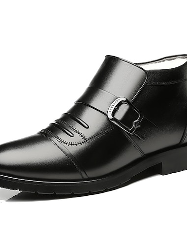  Bărbați Cizme Pantofi rochie Cizme de iarna Căptușeală de Lână Plimbare Epocă Casual În aer liber Zilnic Piele Cald Augmentare Înălțime Comfortabil Loafer Negru Toamnă Iarnă