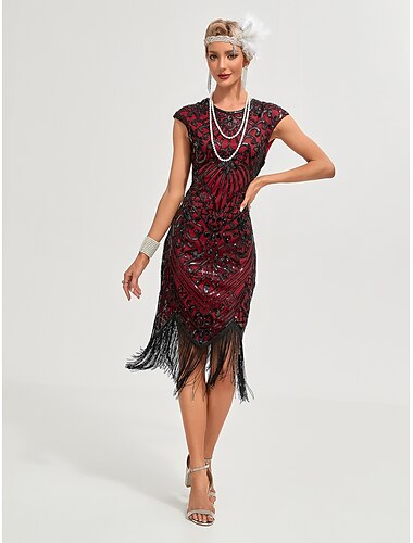 Goldene Zwanziger 1920er Cocktailkleid Flapper Kleid Kleid Weihnachtsfeier Kleid Der große Gatsby Charleston Hochzeitsgast Pailletten Quastenfransen Damen Weihnachten Halloween Karneval Karneval