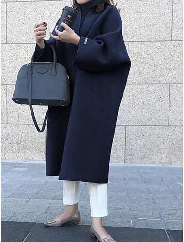  Per donna Cappotto Tenere al caldo Traspirante Tasche Oversize Di tendenza Stile retrò Moderno Stile di strada Tinta unica Esterno Strada Shopping Da tutti i giorni Cardigan Lungo Girocollo Standard