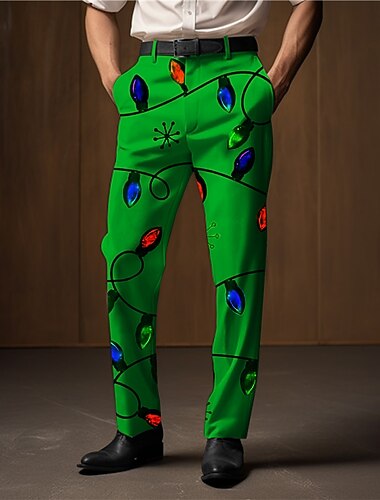  jul herre julebukser med lystrykt lys lanterner uformelle bukser med 3d print utendørs street wear to work stygg polyester hvitvin grønn s m l bukser med høy elastisitet