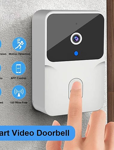  Campainha de vídeo wi-fi sem fio, câmera hd, detecção de movimento pir, alarme ir, segurança, campainha da porta de casa inteligente, intercomunicador wi-fi para casa