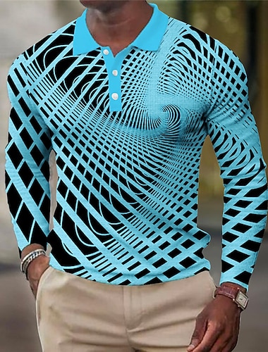  Miesten Geometrinen Vohveli poolopaidat Golfpaita Pitkähihainen Poolopaidat Kauluspaidat Business Casual Lomavaatteet Muodolliset vaatteet Festivaalivaatteet Napit 3D-tulostus Syystalvi Valkoinen