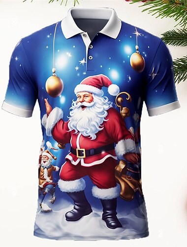  χριστουγεννιάτικο ανδρικό santa claus 3d polo santa claus casual print 3d golf outdoor καθημερινά ρούχα streetwear πολυεστερικά κοντομάνικα πουκάμισα στριφογυριστά μπλε μωβ φθινόπωρο / φθινόπωρο s m