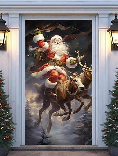  juledørdekorasjoner santa reinsdyr dørdeksler dørteppe dørgardindekorasjon julebakgrunn dørbanner til inngangsdør ferie festdekor rekvisita