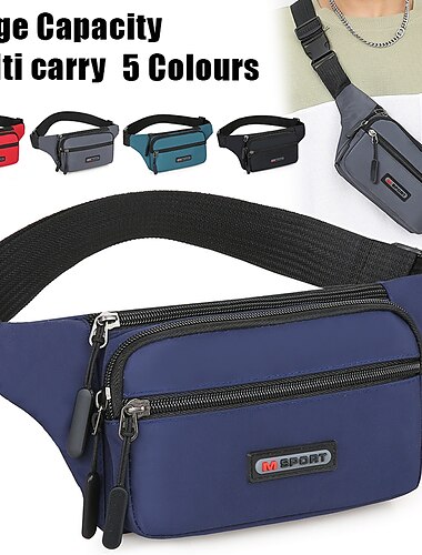  בגדי ריקוד גברים תיק קרוסבודי תיק כתף חגורת תיק ניילון בָּחוּץ יומי חגים רוכסן קיבולת גבוהה קל משקל עמיד צבע אחיד כחול אגם שחור אודם