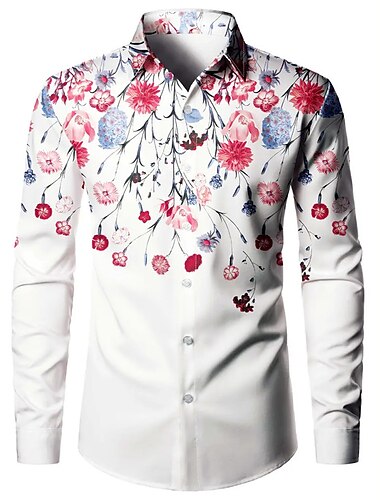  Per uomo Floreale Camicia Camicia con bottoni Manica lunga Informale Esterno Strada Casual / quotidiano Autunno inverno Collo ripiegabile Bottoni Stampa Nero Bianco Giallo
