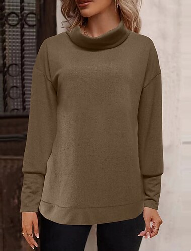  Femme Couleur unie Mode manche longue Col Roulé Tour de cou Hauts réguliers Casual Des sports Noir Rose Claire Vin Orange Kaki Automne hiver