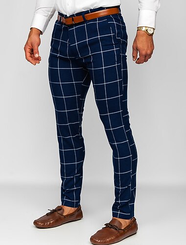  Herre Bukser kinesisk Chino bukser Lomme Ruter Komfort Pustende utendørs Daglig Ut på byen Mote Fritid Mørk kaki Svart