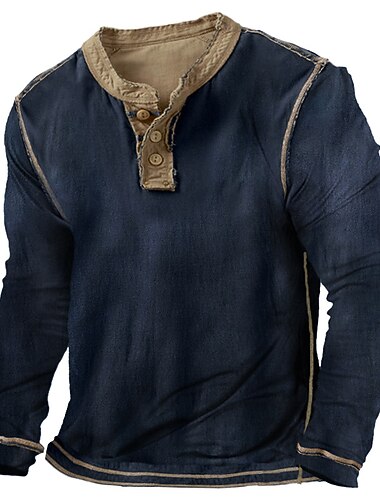  Férfi Gombos póló Póló Henley ing Tee Top Hosszú ujj Henley Tavasz & Ősz Raglan Sleeve Divat Dizájn Alap Kollázs Vakáció Utca Alkalmi Tengerészkék Férfi felső póló
