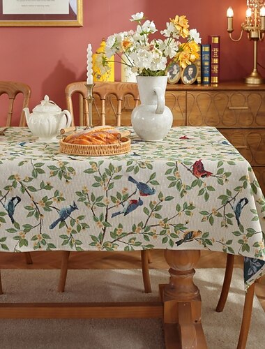  nappe rectangulaire nappes jacquard florales vintage avec glands couvertures de table en lin de coton pour les dîners décoration extérieure