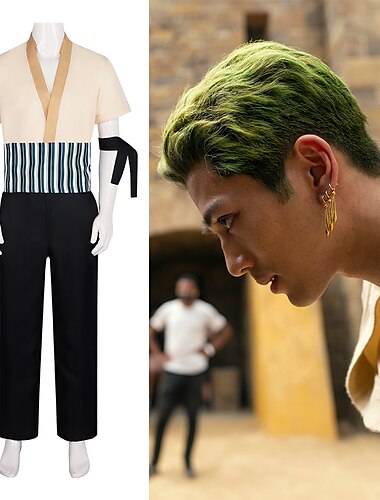  One Piece Roronoa Zoro Animé Cosplay-kostymer Kimono Halloween Karnival Topp Byxor Örhängen Till Herr Dam Vuxna