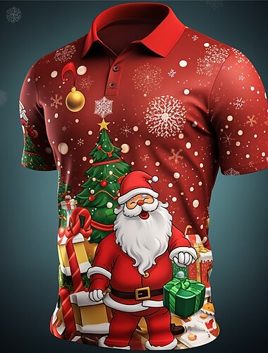  boże narodzenie męski święty mikołaj 3d polo święty mikołaj swobodny nadruk 3d golf outdoor codzienne ubranie streetwear poliester krótki rękaw koszule wieczorowe czerwony jesień / upadek s m l polo
