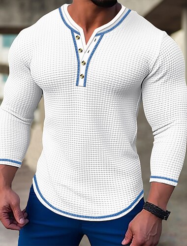  Men's T shirt Tee Waffle Henley Shirt Henley Shirt Tee Top Long Sleeve Shirt Color Block Henley Street Vacation Long Sleeve Patchwork Clothing Apparel Fashion Designer Basic