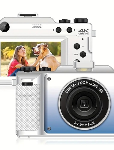  vloggkamera 4k 48mp digitalkamera med wifi gratis 32g tf-kort & handrem autofokus & anti-shake inbyggd 7 färgfilter ansiktsavkänning 3'' ips-skärm 140 vidvinkel 18x digital zoom