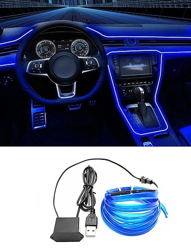  Bande lumineuse led flexible avec fil el, 5m, pour intérieur de voiture, atmosphère néon, corde ambiante, pour porte de voiture