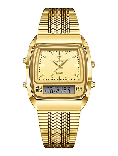  LIEBIG Casual Klocka Män Digital Dubbelt Tid Vecka Guld Sport 3bar Vattentålig Kvarts Armbandsur Klocka relogio masculino L1030