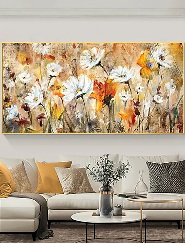  Hecho a mano pintado a mano arte de la pared flor blanca paisaje pintura al óleo sobre lienzo grande abstracto moderno boho floral pintura decoración del hogar lienzo enrollado sin marco sin estirar