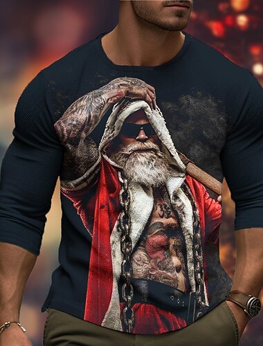  Jul Herre Grafisk julenissen T skjorte Langermet T skjorte 3D-utskrift Crew-hals Skjorte Mote Designer Fritid Sport & Utendørs Ferie Ut på byen Svart Burgunder Mørkegrønn Vår & Vinter Klær S M L XL