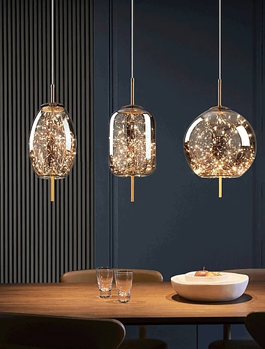  Lustre en métal et cristal gypsophile, suspension LED design globe, luminaire suspendu de style nordique luxueux et moderne, barre lumineuse créative pour chambre, chevet ou bureau.