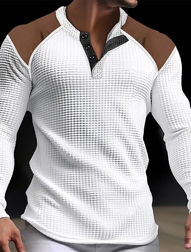  Муж. Футболка Вафельная рубашка Henley Рубашка Хенли Рубашка с длинным рукавом Контрастных цветов Хенли Для улицы Отпуск Длинный рукав Пэчворк Одежда Мода Оригинальный рисунок Классический